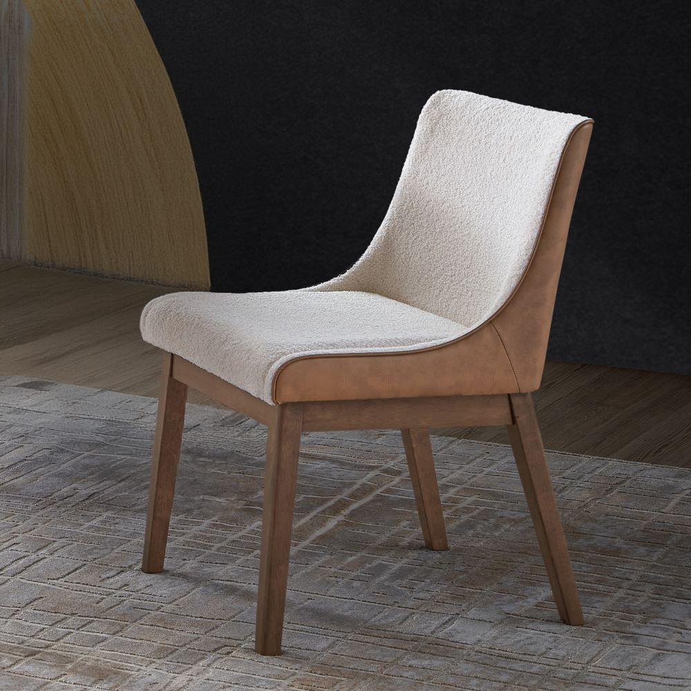 Ginny - Side Chair (Set of 2) - White Boucle, Brown Velvet & Walnut
