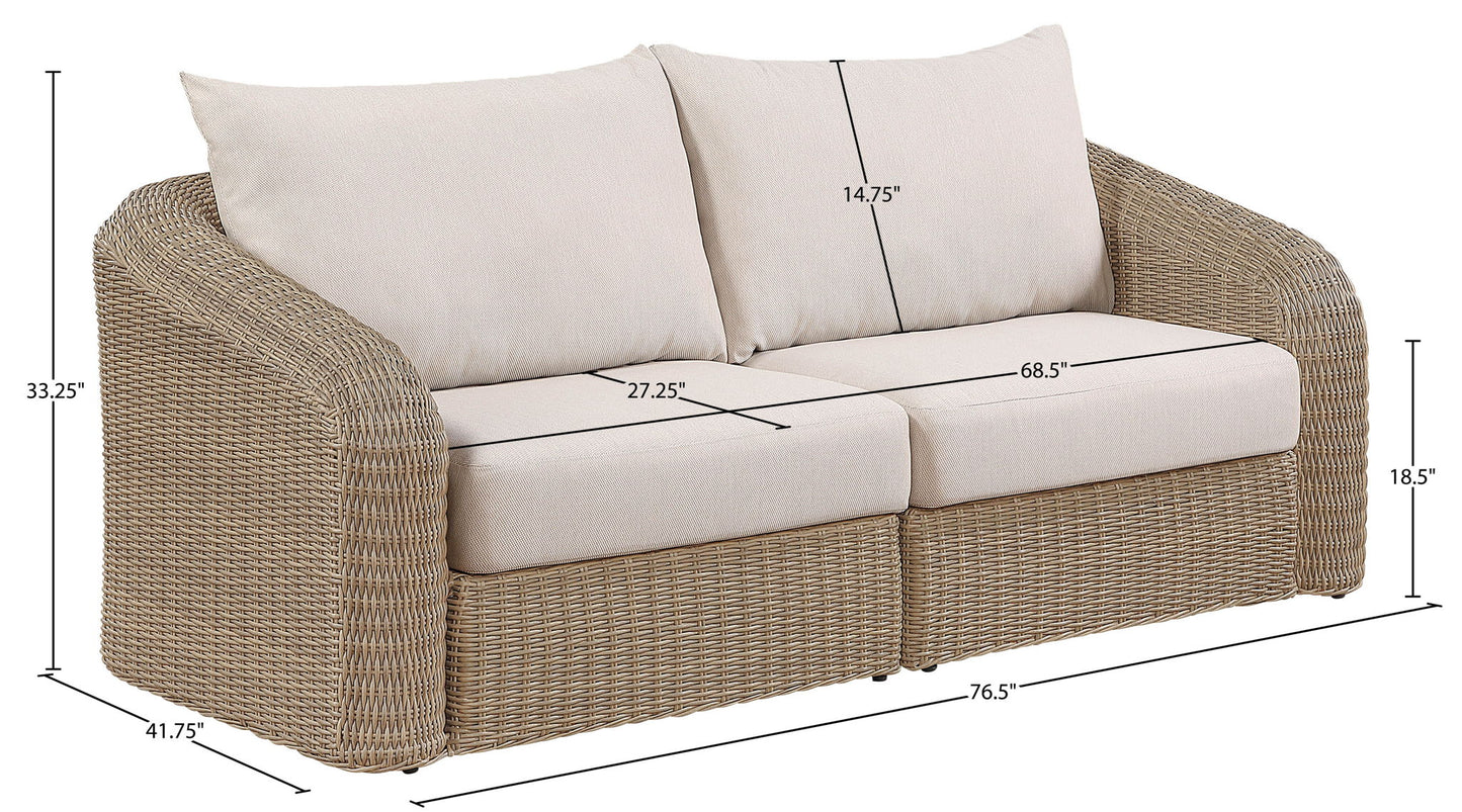 Seacrest - Olefin Water Resistant Fabric And Wicker 2 Piece Outdoor Patio Modular Loveseat