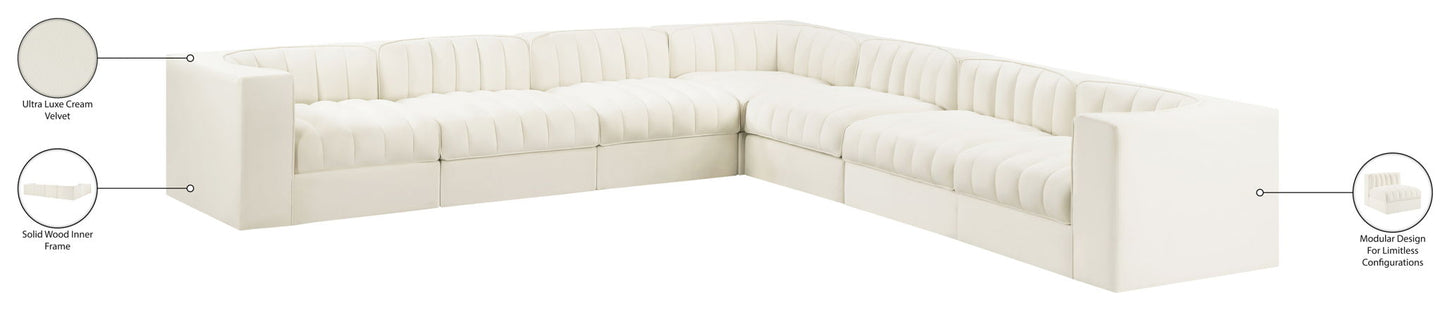 Rummi - Symmetrical Velvet Performance Fabric Upholstered 7 Piece Modular Sectional (With 3 Corner Chairs)