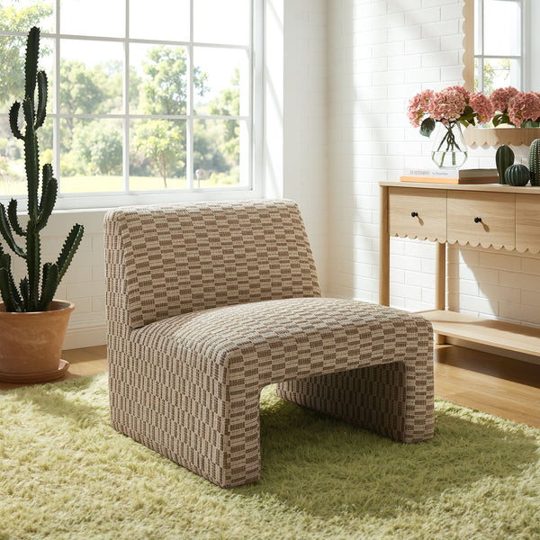 Amita Checked Woven Fabric Armless Accent Chair - Mineral