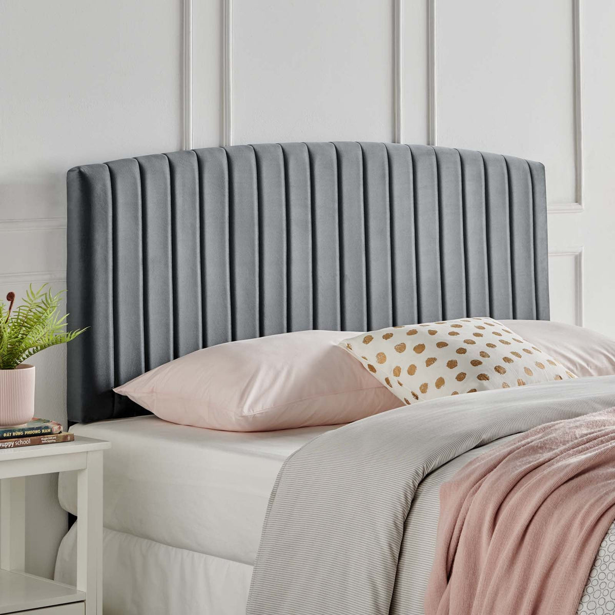 Rebecca Performance Velvet Headboard - Twin, Charcoal