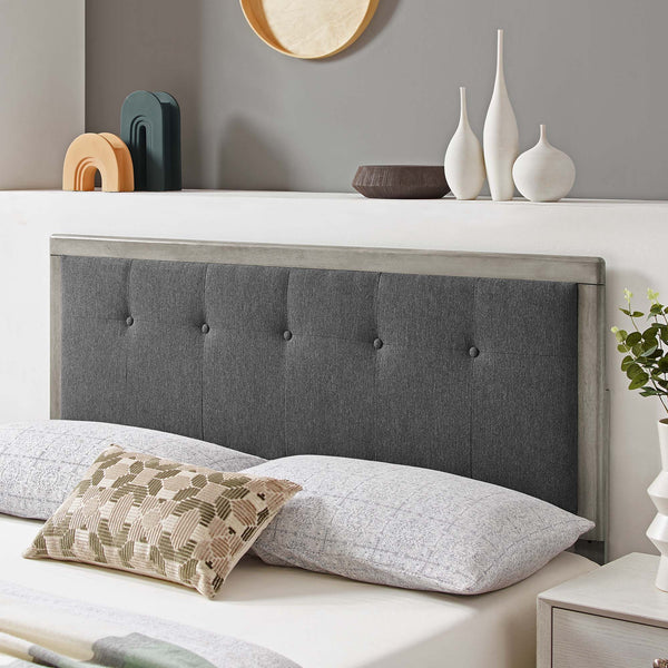 Draper Tufted Fabric and Wood Headboard - King, Gray Charcoal
