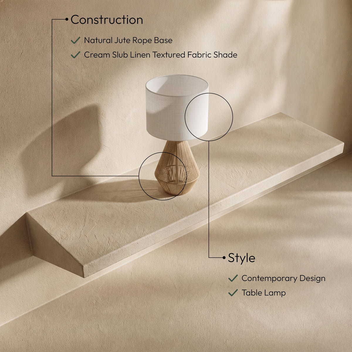 Soraya - Jute And Cotton Table Lamp - Beige