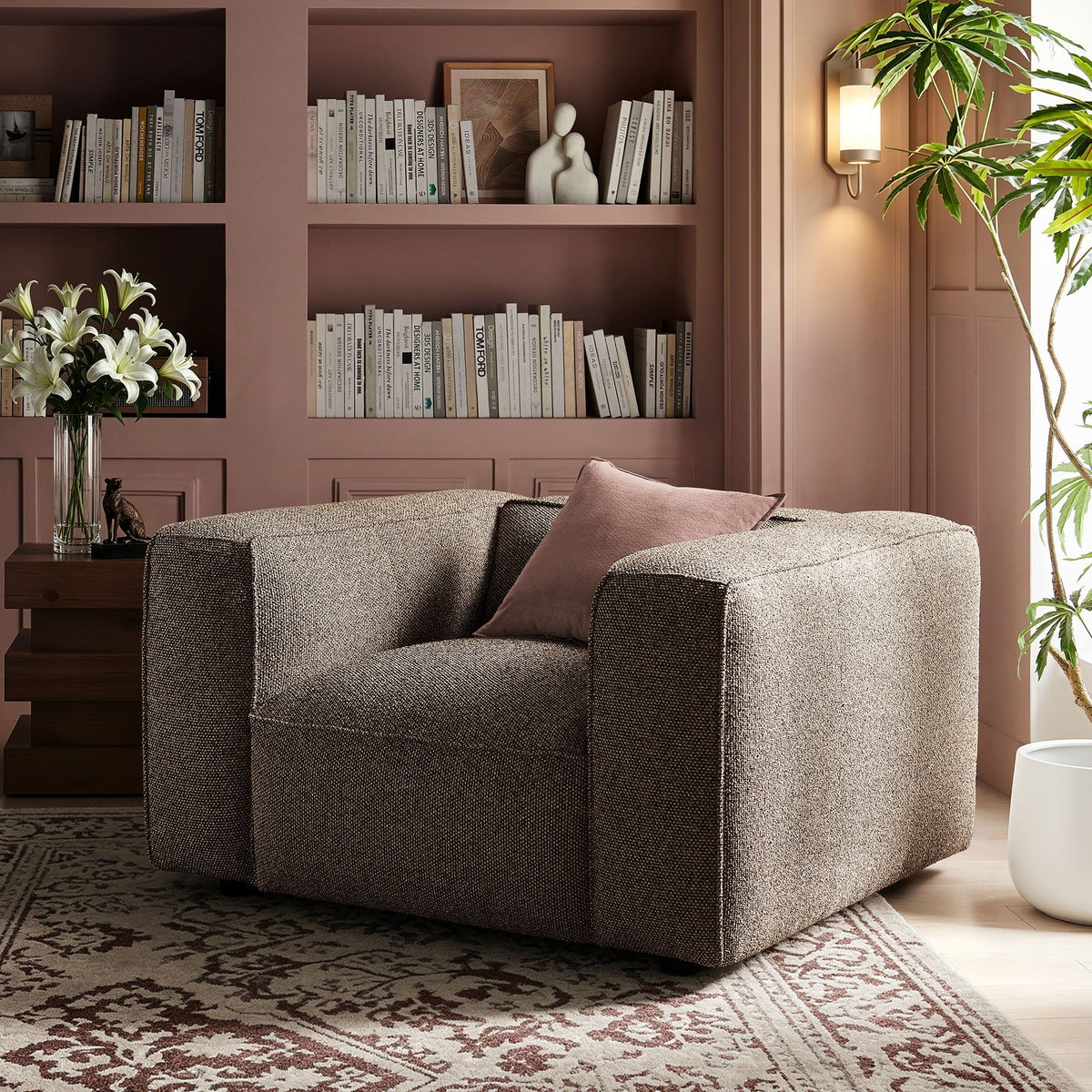 Auren Lattice Boucle Upholstered Accent Chair - Earth