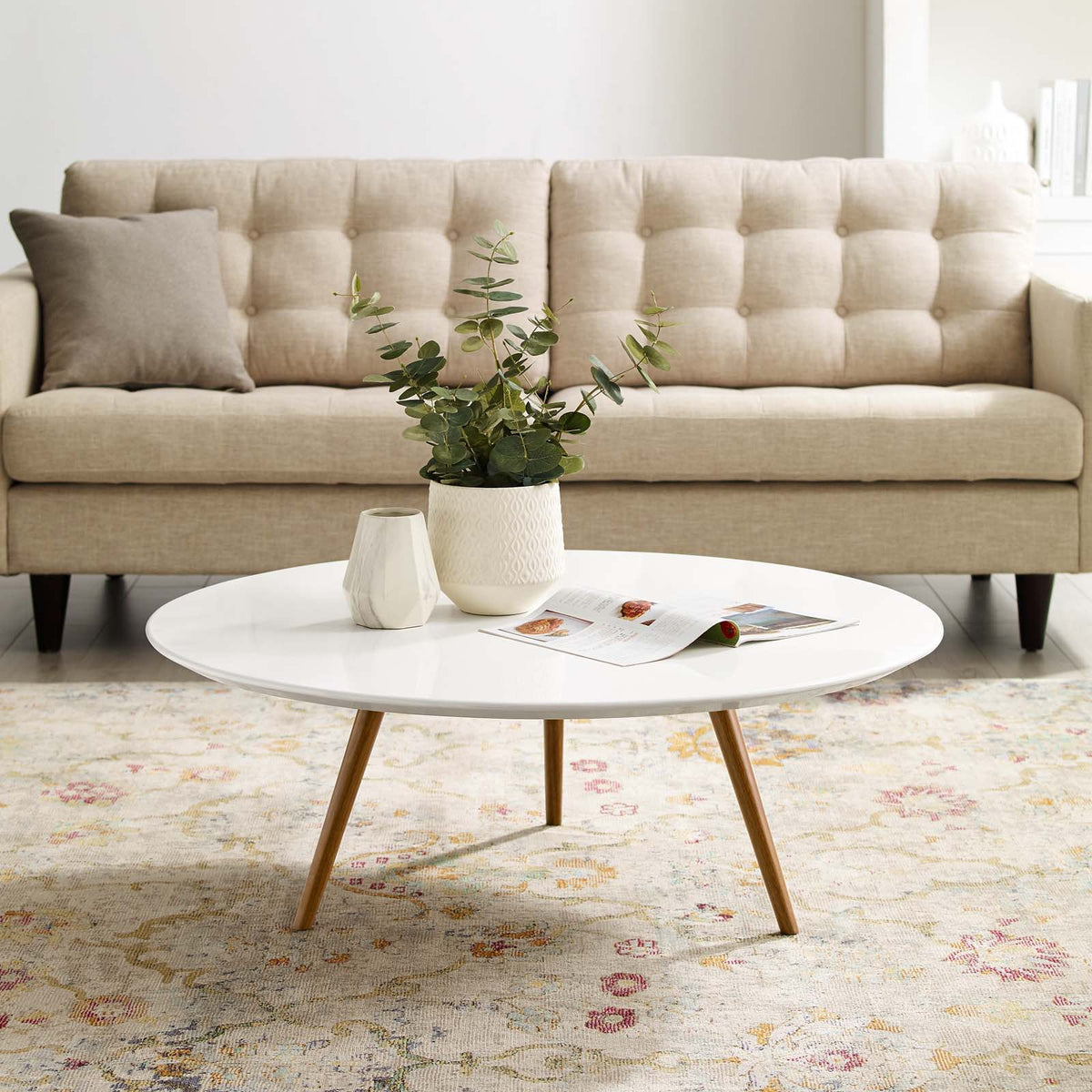 Lippa Round Wood Coffee Table with Tripod Base - 40", Walnut White