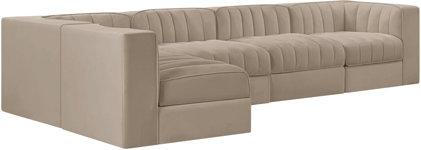 Rummi - Velvet Performance Fabric Upholstered 5 Piece Modular Sectional, L-Shaped (Right)