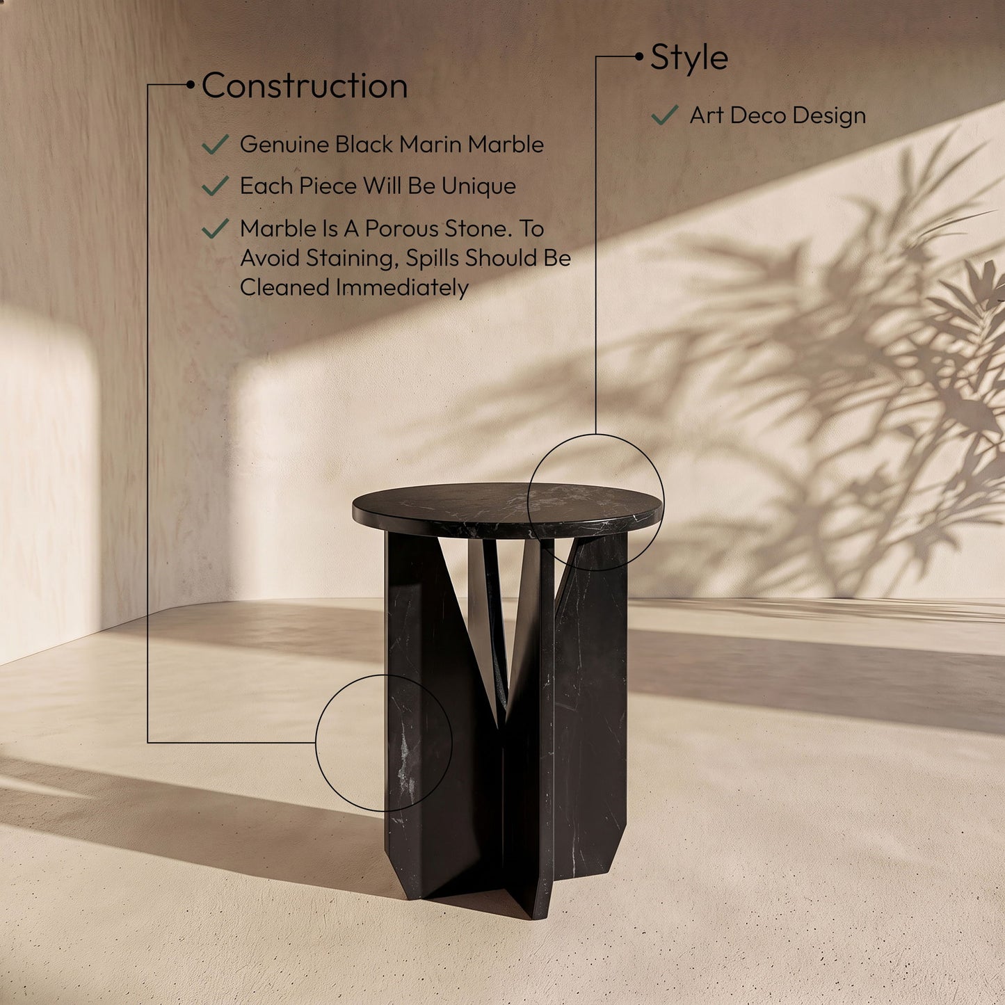 Alba - Genuine Marble End / Side Table