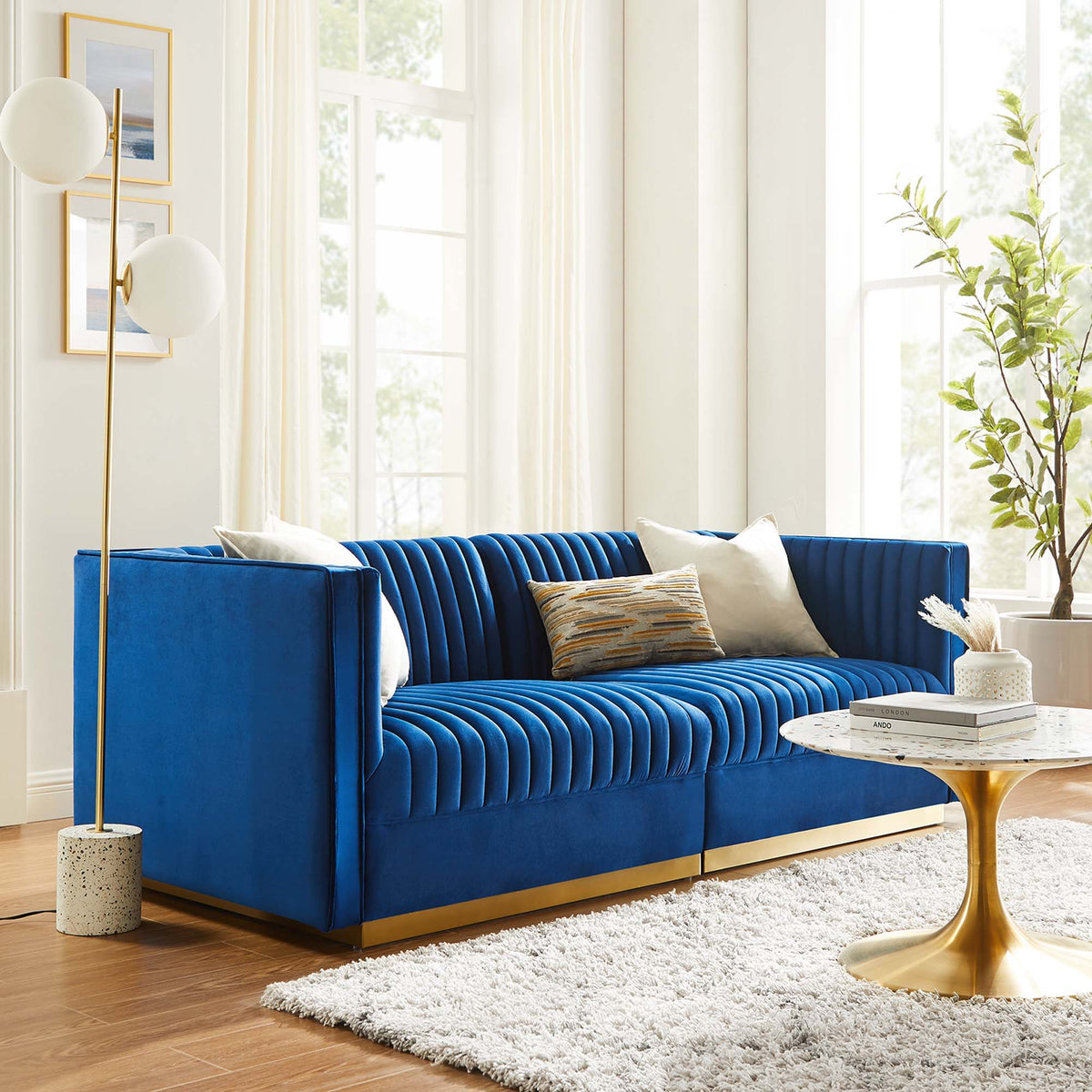 Sanguine Channel Tufted Performance Velvet Modular Sectional Sofa Loveseat - Navy