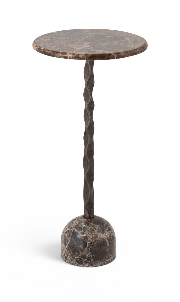 Helix - Genuine Marble Top And Aluminum Base End / Side Table - Brown / Bronze