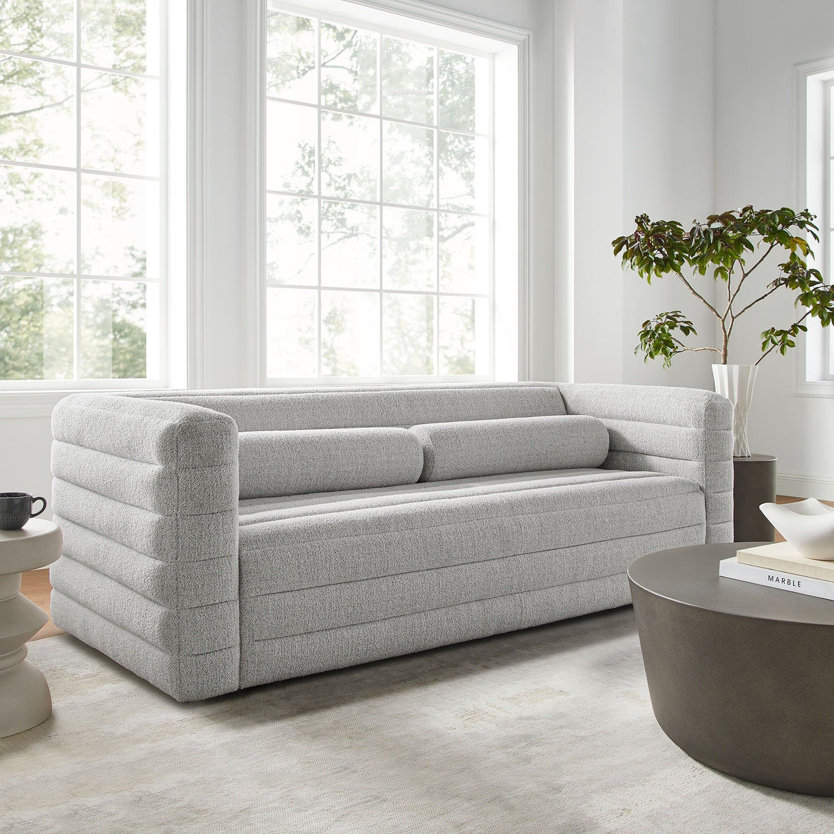 Relle Channel Tufted Boucle Upholstered Sofa - Newsprint