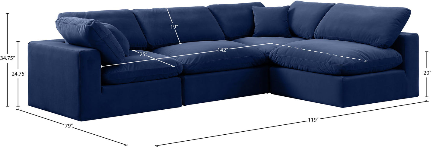 Comfy - 4 Piece Velvet Modular Armless Sectional