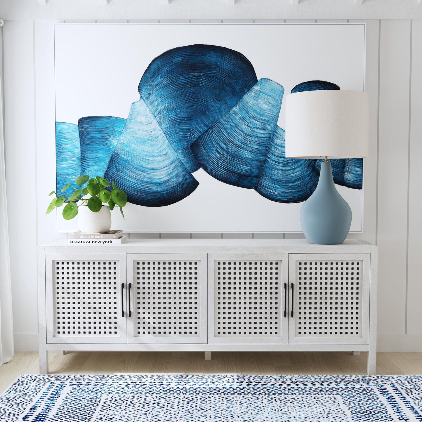 Ribbons Canvas Art - White / Blue