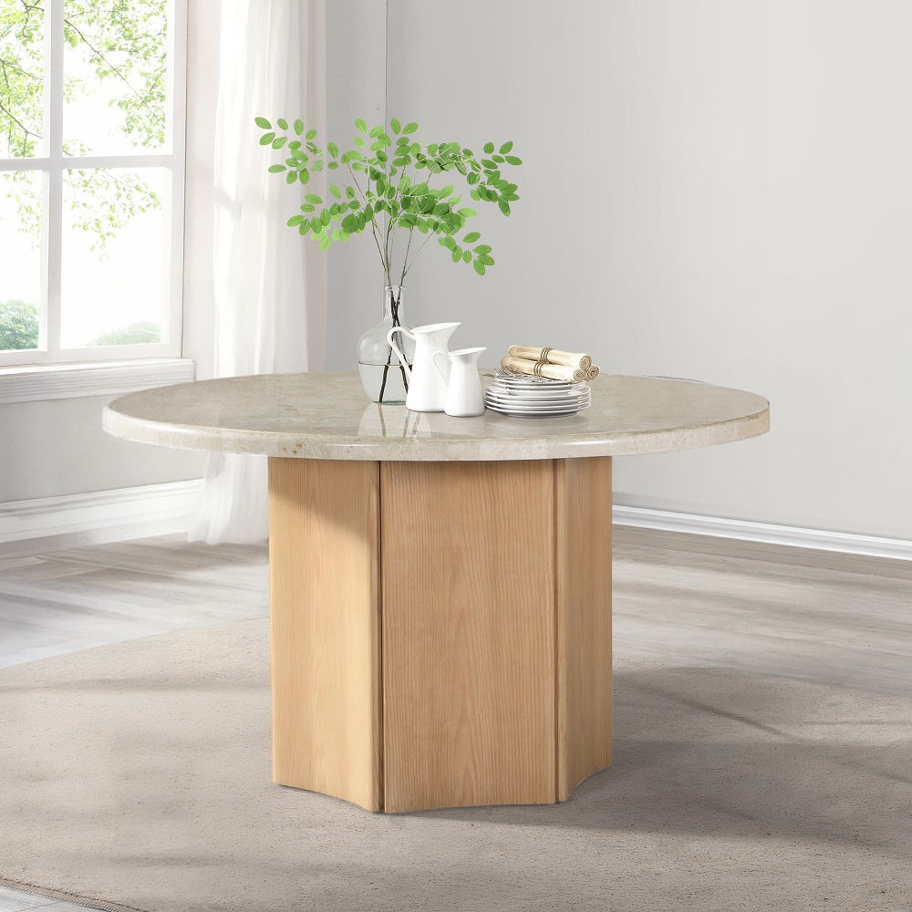 Adalynn - Round Dining Table With Marble Top - White & Weathered Gray Oak