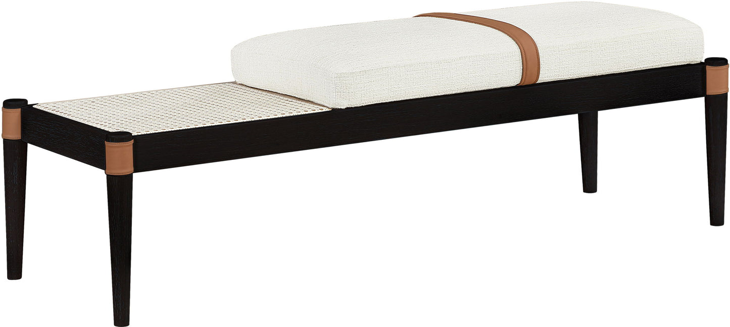 Nara - Linen Textured Fabric Upholstered Bench - Painted Black