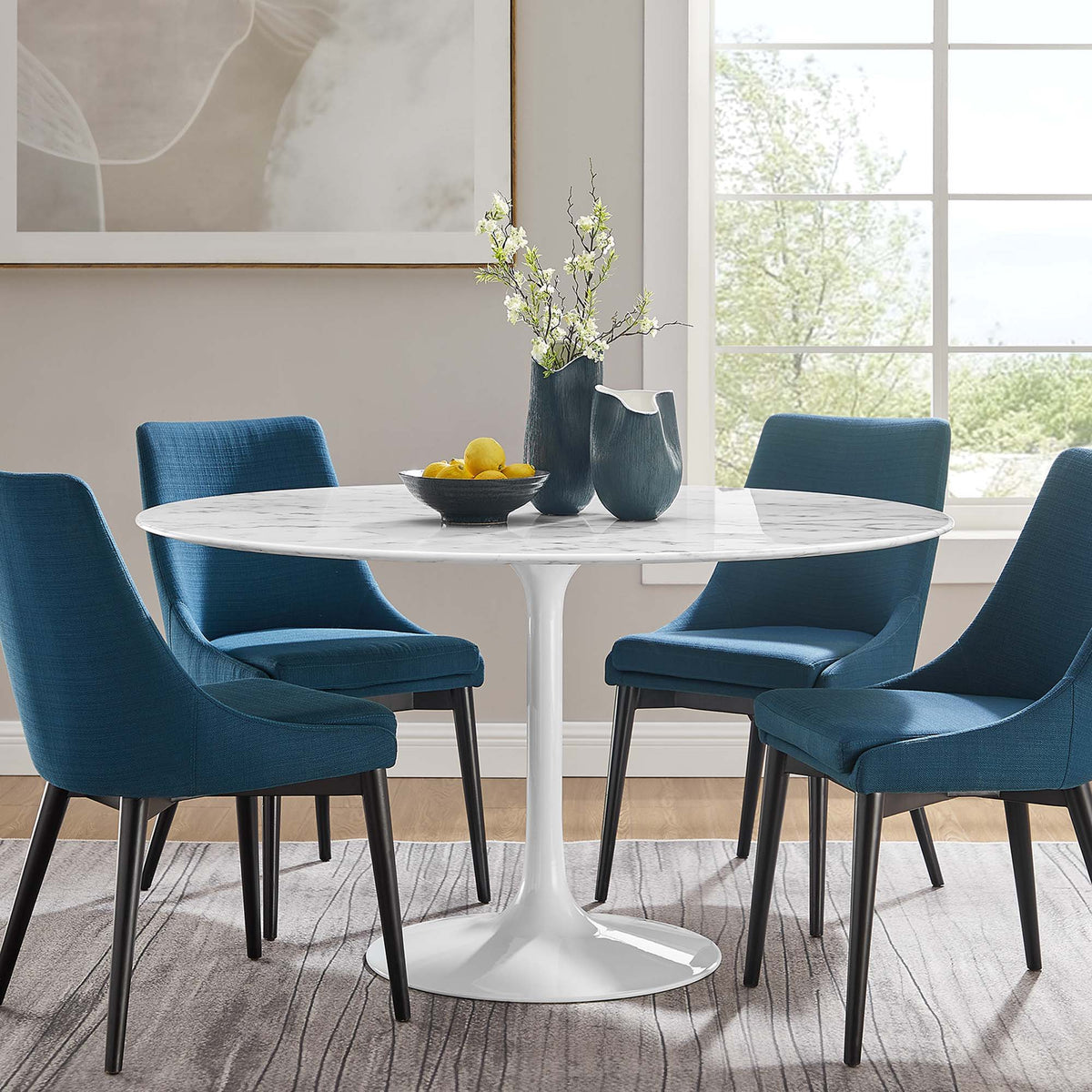 Lippa Round 54" Dining Table - Faux Marble, White