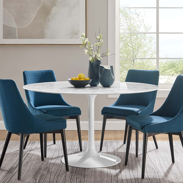 Lippa Round 54" Dining Table - Faux Marble, White