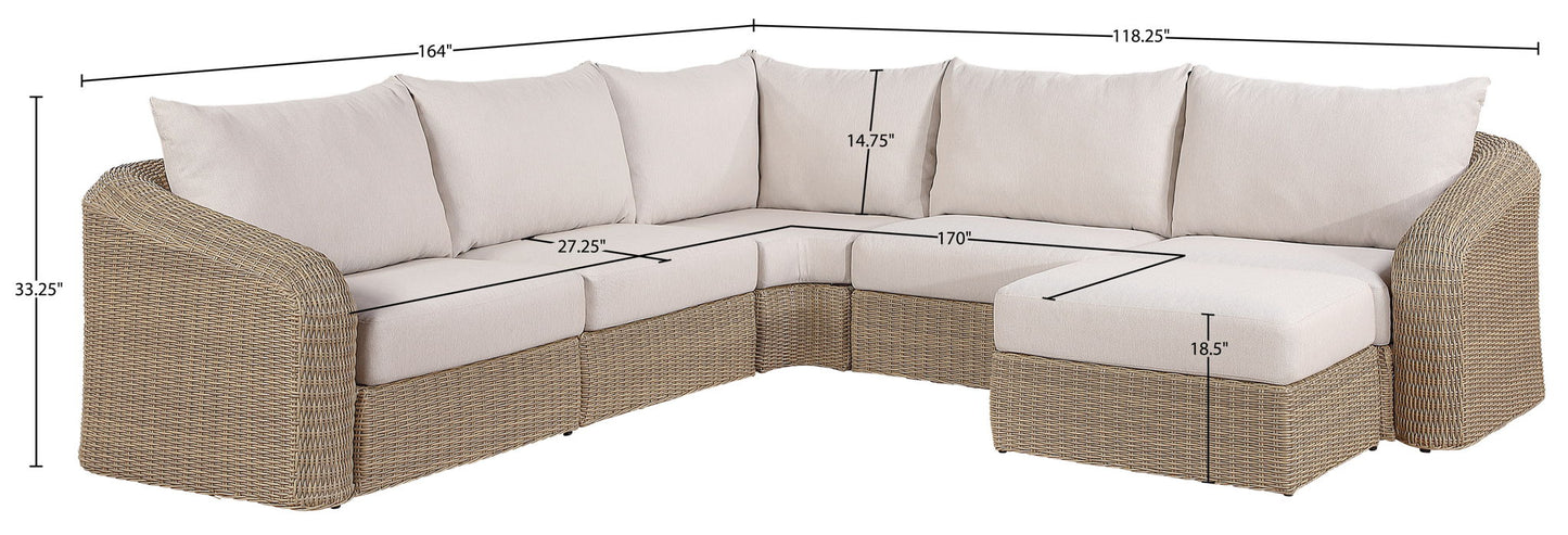 Seacrest - Olefin Water Resistant Fabric And Wicker 6 Piece Outdoor Patio Modular Sectional