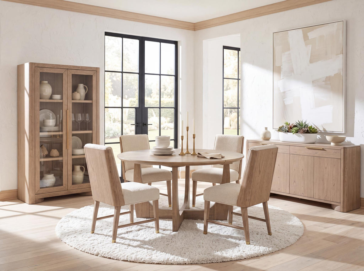 Alden - Display Cabinet (2 Glass Doors, 3 Adjustable Wood Shelves, LED Touch Lighting) - Stonewashed