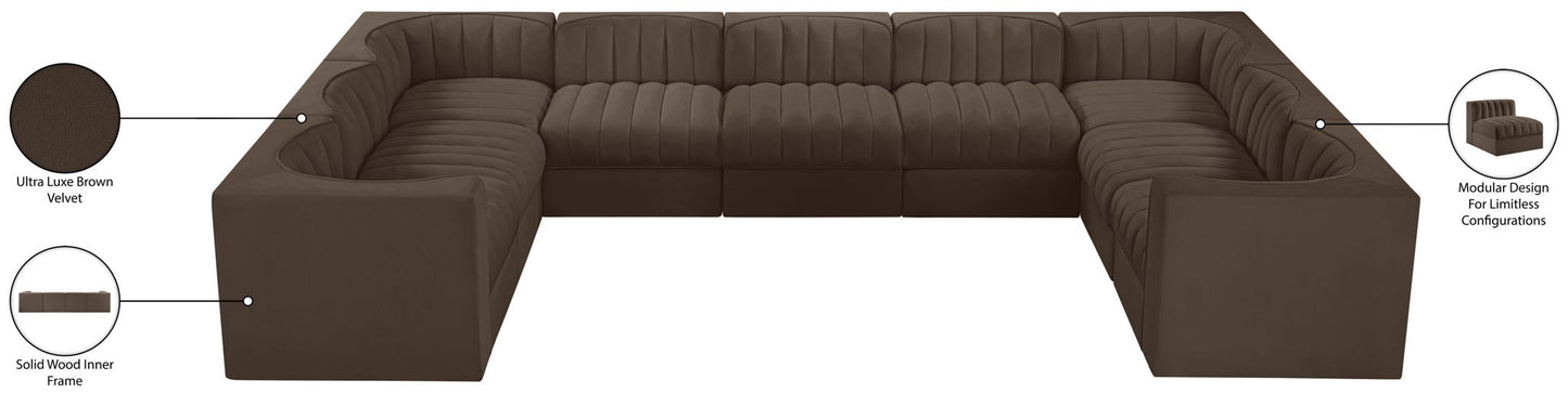 Rummi - Velvet Performance Fabric Upholstered 9 Piece Modular Sectional