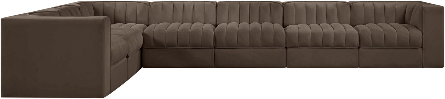 Rummi - Velvet Performance Fabric Upholstered 7 Piece Modular Sectional (With 3 Corner Chairs)