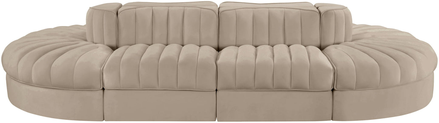 Rummi - Oval Velvet Performance Fabric Upholstered 8 Piece Modular Sectional