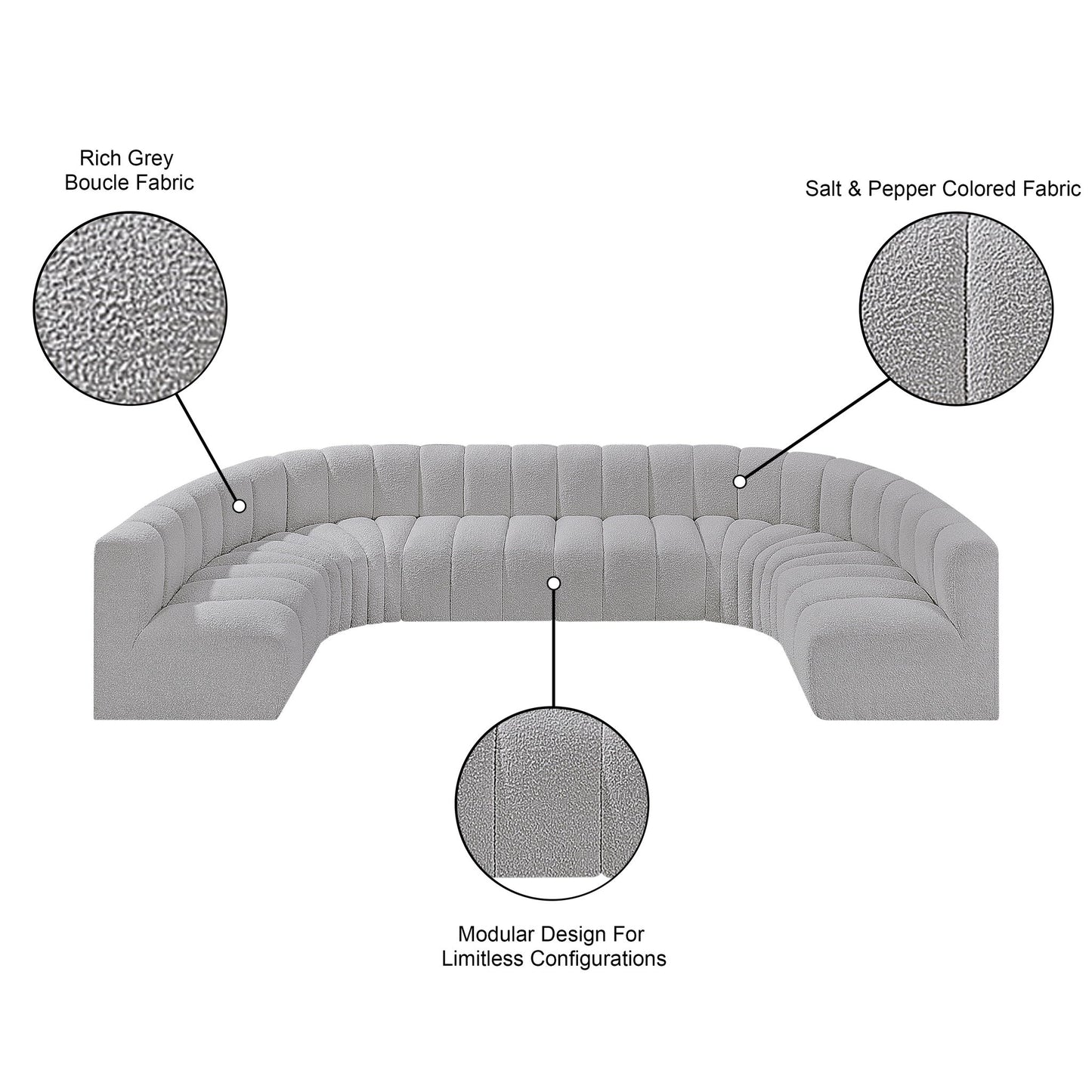 Arc - Boucle Fabric 8 Piece Modular Sofa