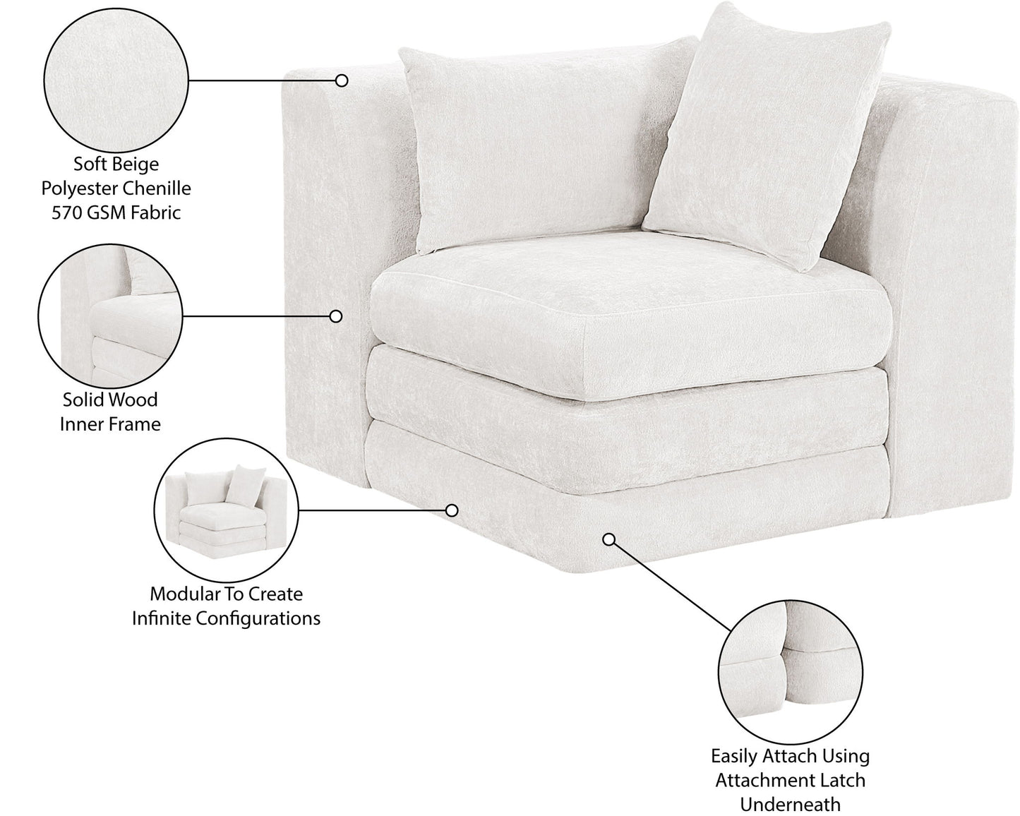 Stellar - Chenille Fabric Upholstered Modular Corner Chair