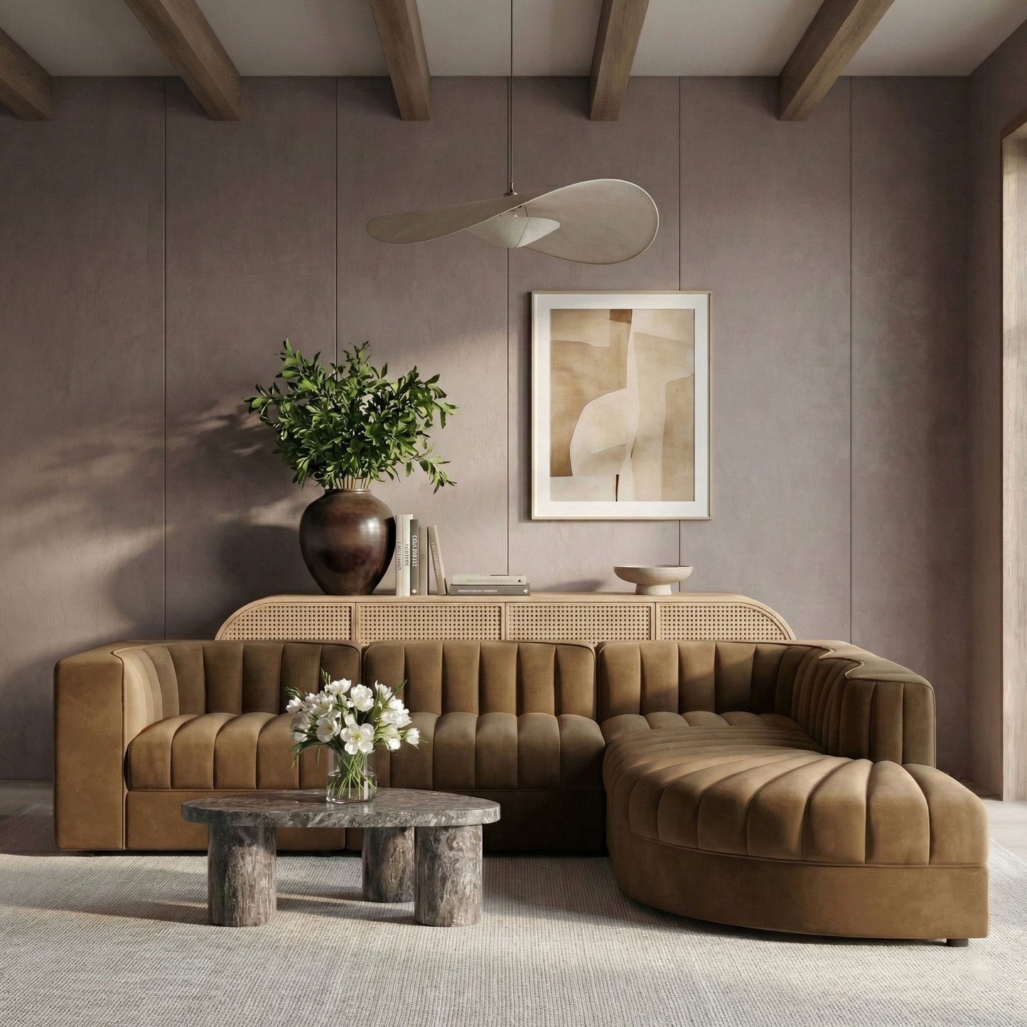 Rummi - Velvet Performance Fabric Upholstered 5 Piece Modular Sectional