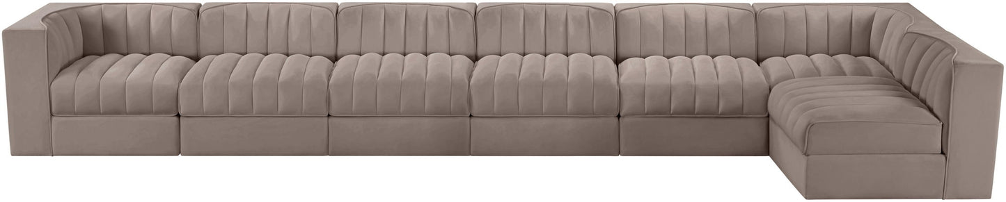 Rummi - Velvet Performance Fabric Upholstered 7 Piece Modular Sectional, L-Shaped (Right)