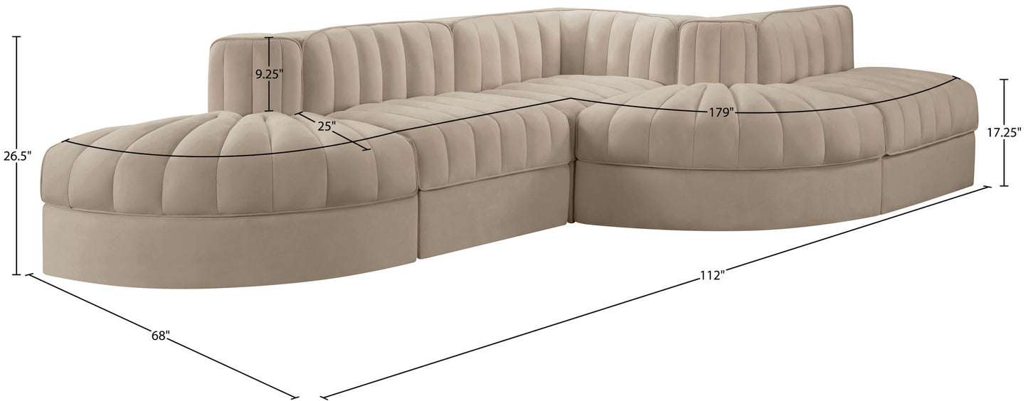 Rummi - Rounded Velvet Performance Fabric Upholstered 5 Piece Modular Sectional