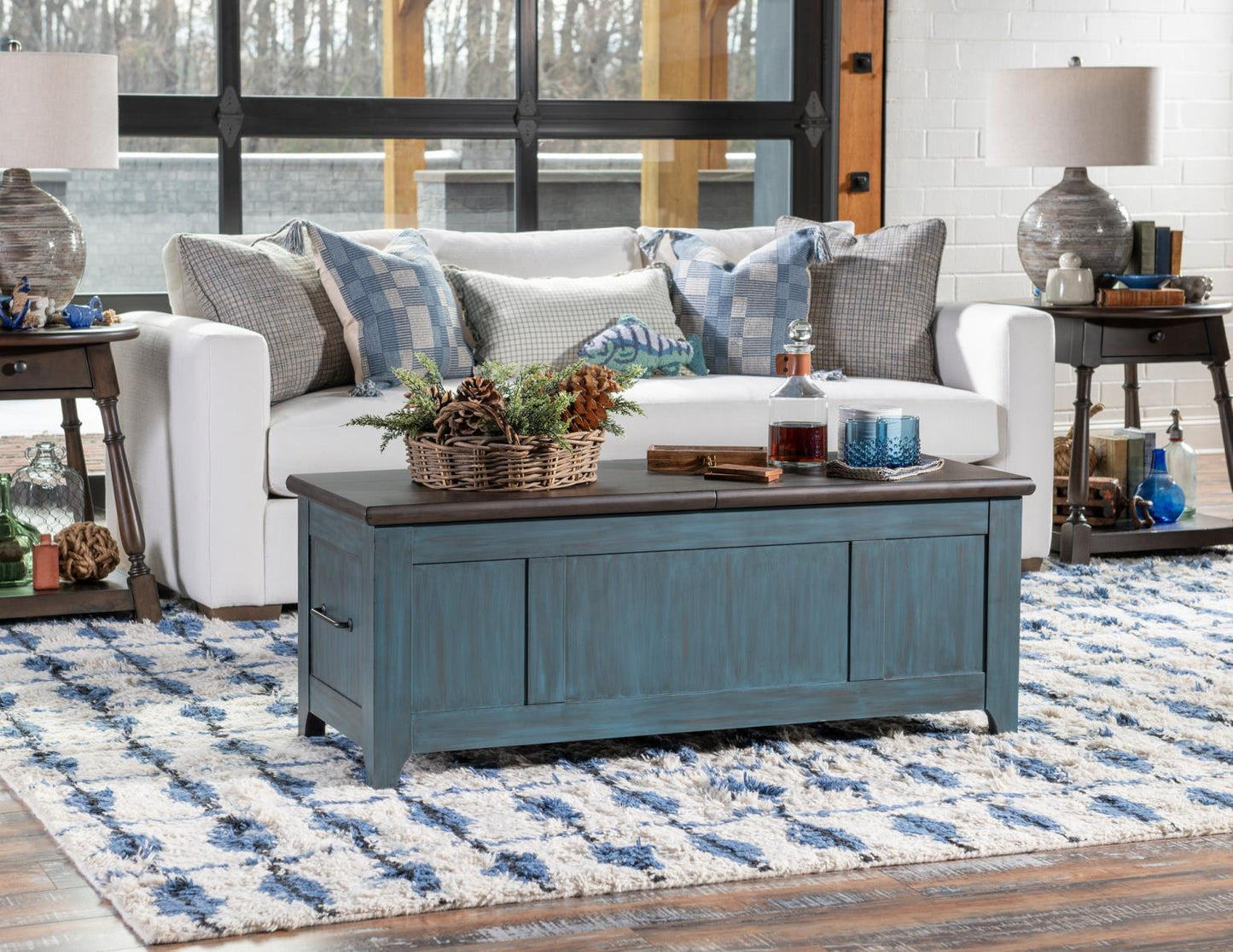 Lake House - Sliding Top Cocktail Table - Sea Glass And Dried Tobacco