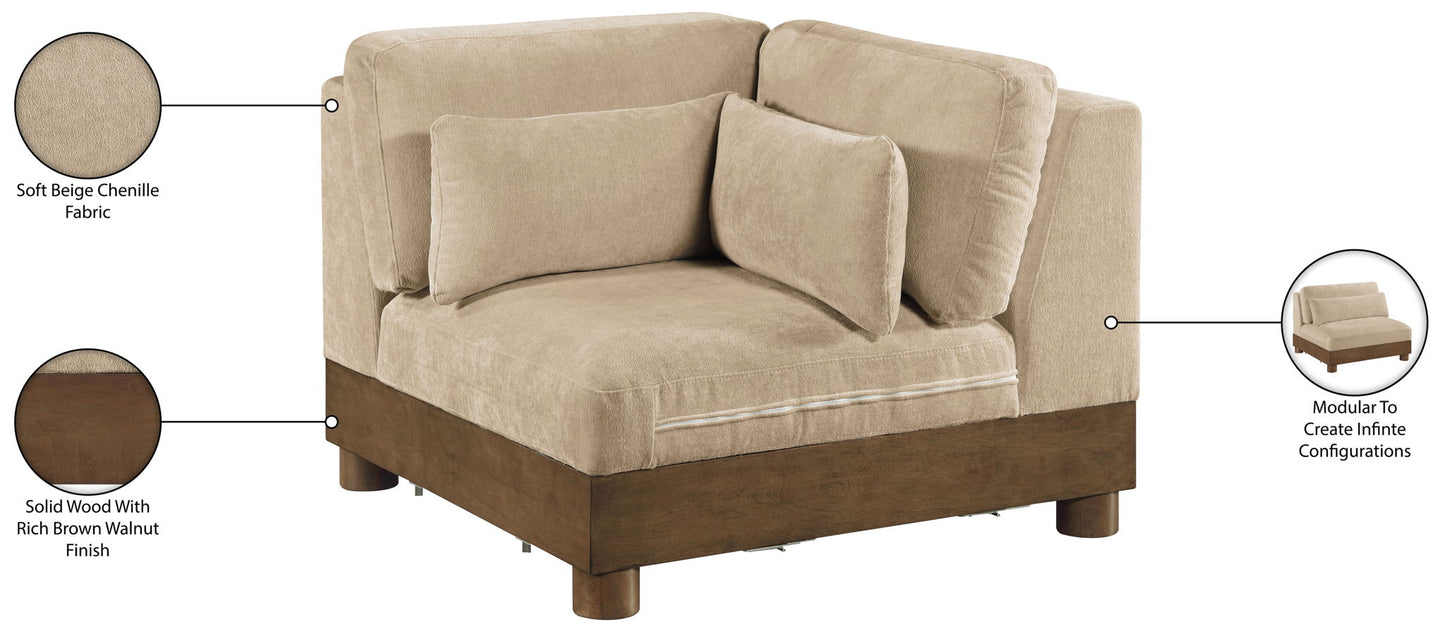 Turin - Chenille Fabric Upholstered Modular Corner Chair - Walnut Base