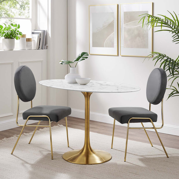 Lippa Oval Artificial Marble Dining Table - 48", Gold White
