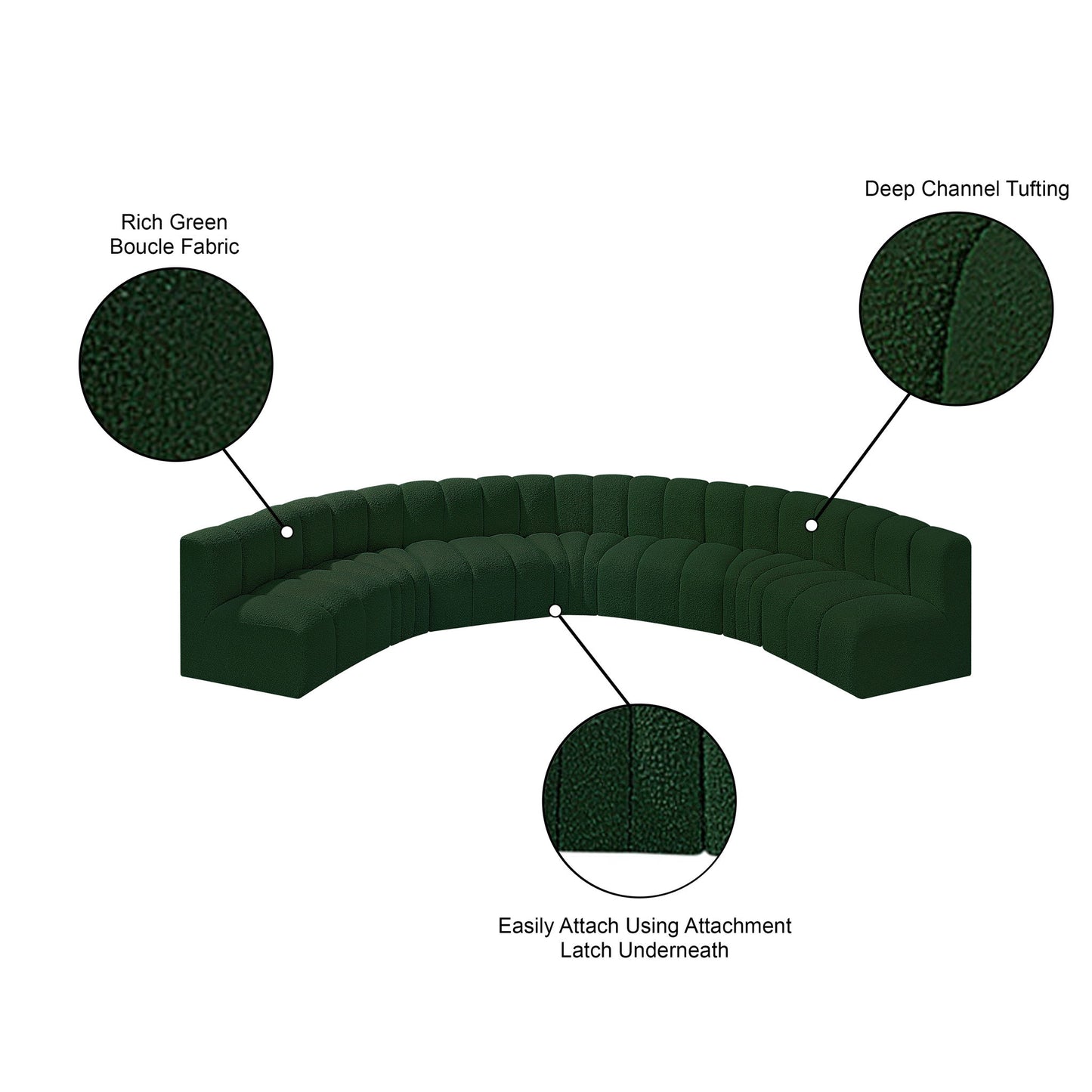 Arc - Boucle Fabric 7 Piece U-Shaped Modular Sofa