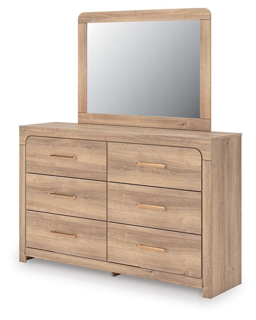 Kinlanni - 4 Pc. - Queen Panel Bed, Dresser, Mirror And Nightstand - Tan