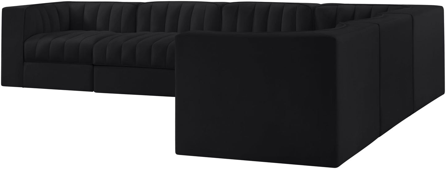 Rummi - Velvet Performance Fabric Upholstered 6 Piece Modular Sectional (With 3 Corner Chairs)