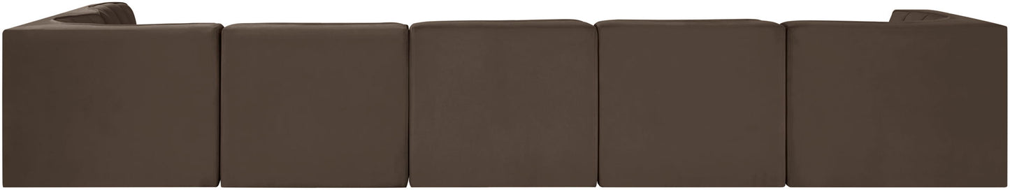 Rummi - Velvet Performance Fabric Upholstered 6 Piece Modular Sectional, L-Shaped (Right)