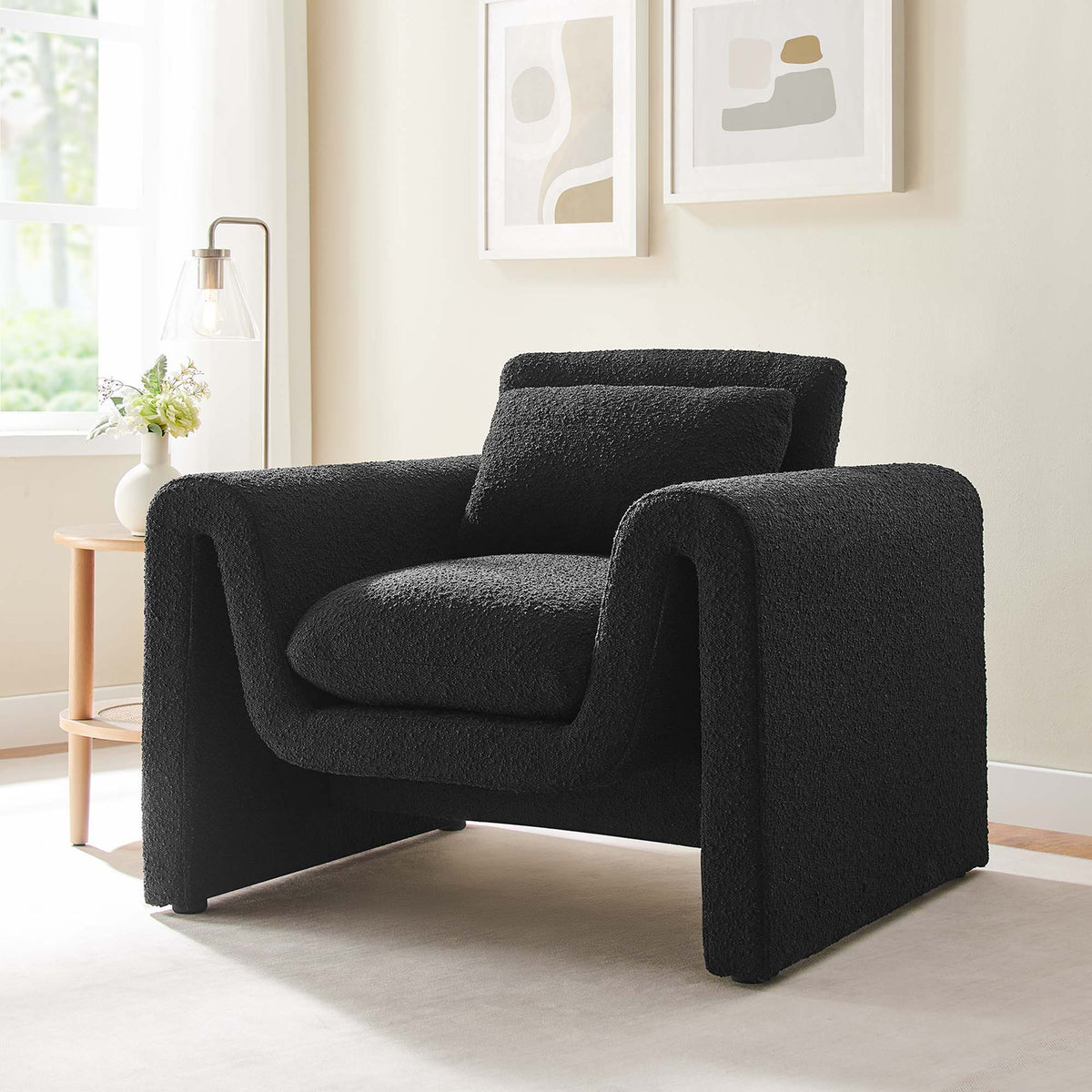 Waverly Boucle Upholstered Armchair - Black