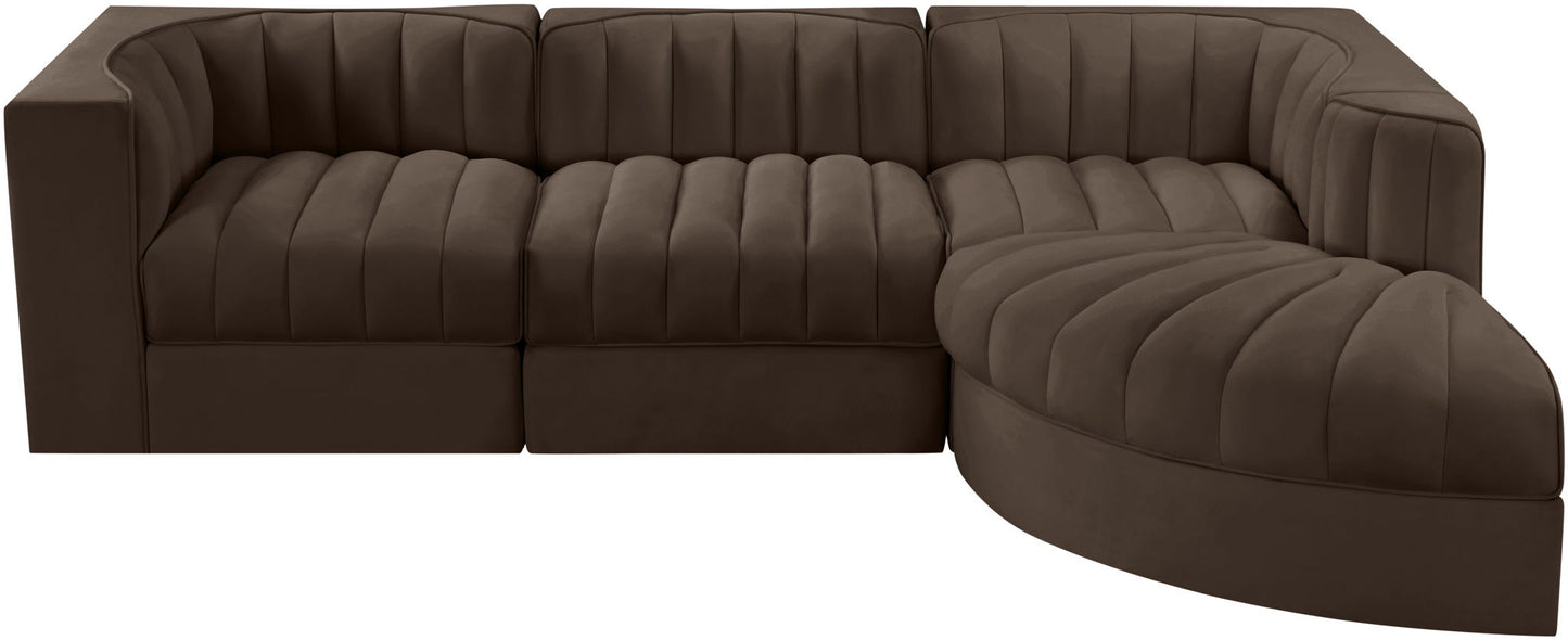 Rummi - Velvet Performance Fabric Upholstered 4 Piece Modular Sectional, With Reverse Corner Chair