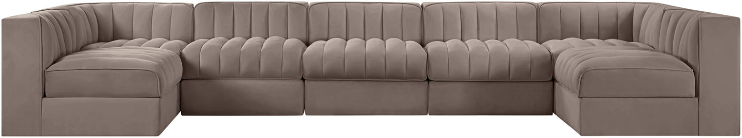Rummi - Velvet Performance Fabric Upholstered 7 Piece Modular Sectional (With 2 Corner Chairs)