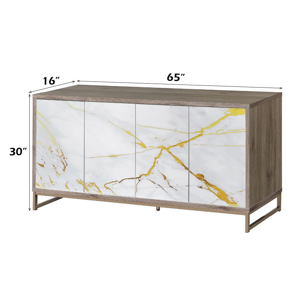 Paavan - Console Cabinet - White Marble Print Oak & Champagne
