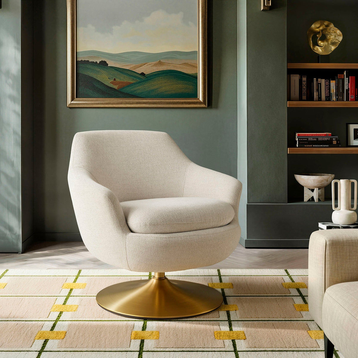 Quimby Melange Chenille Swivel Accent Chair - Ivory