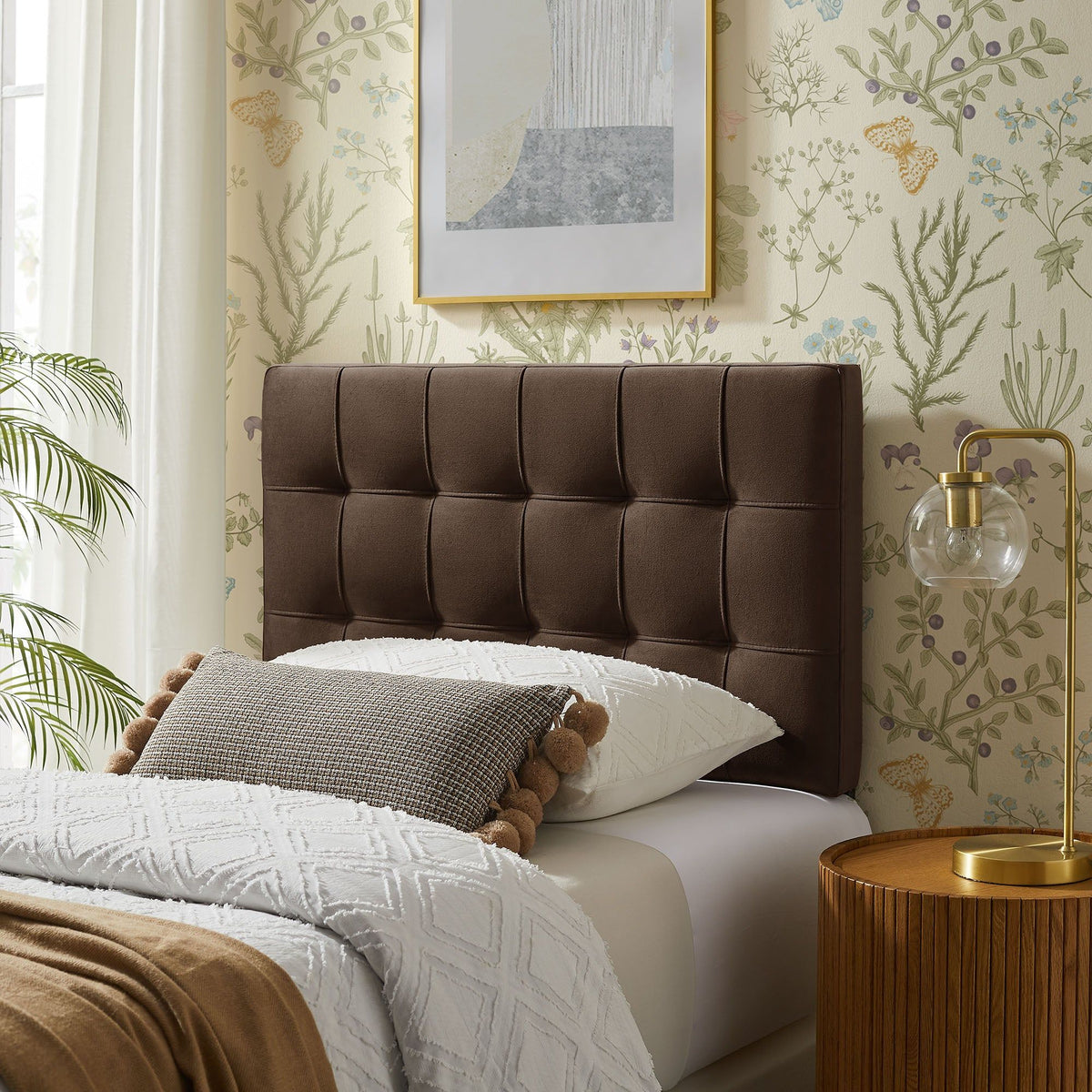 Lily Biscuit Tufted Performance Velvet Headboard - Twin, Chocolate Brown