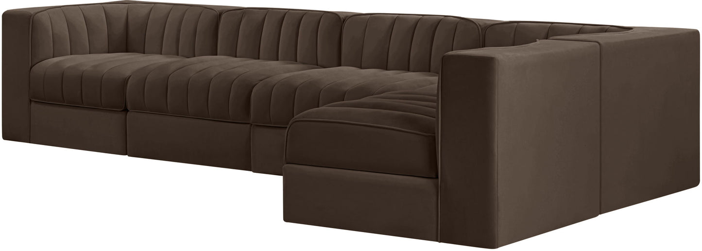 Rummi - Velvet Performance Fabric Upholstered 5 Piece Modular Sectional, L-Shaped (Right)