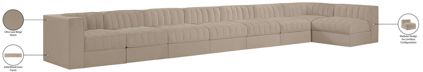 Rummi - Velvet Performance Fabric Upholstered 8 Piece Modular Sectional, L-Shaped (Right)