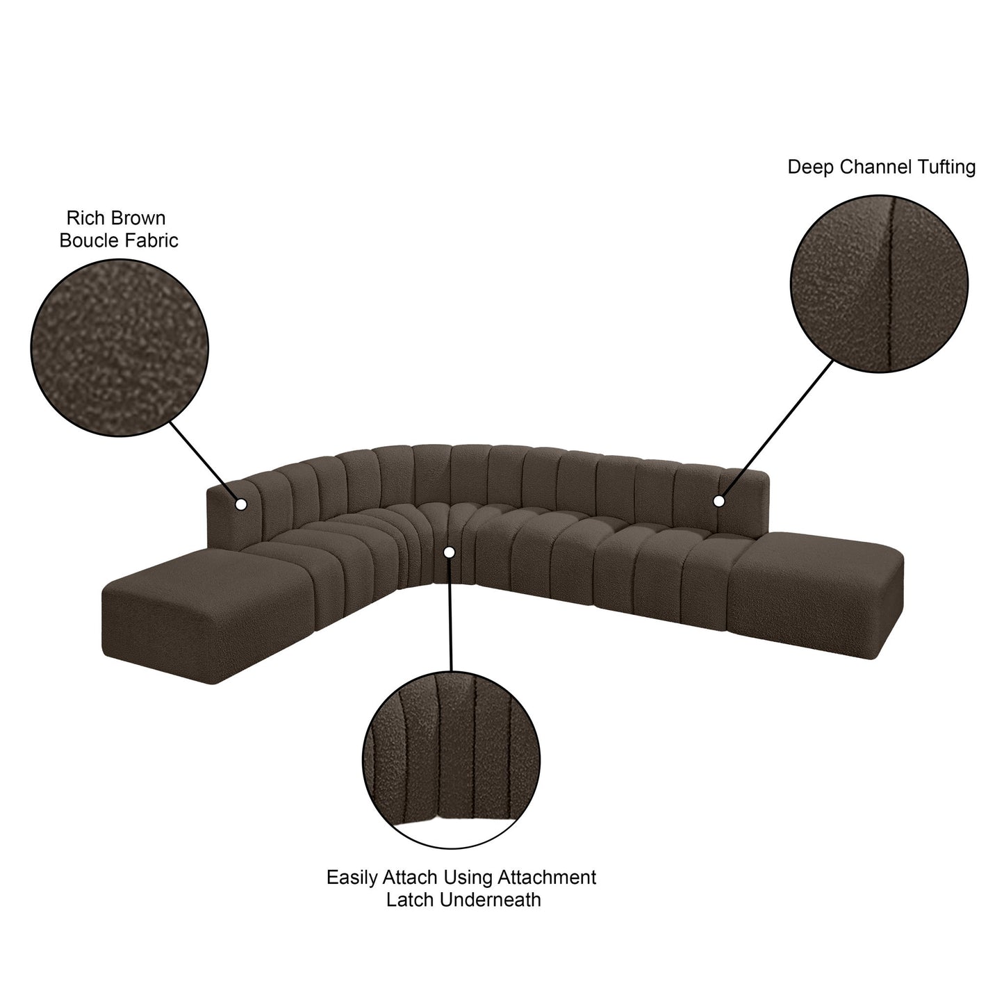 Arc - Boucle Fabric 7 Piece Corner Modular Sofa