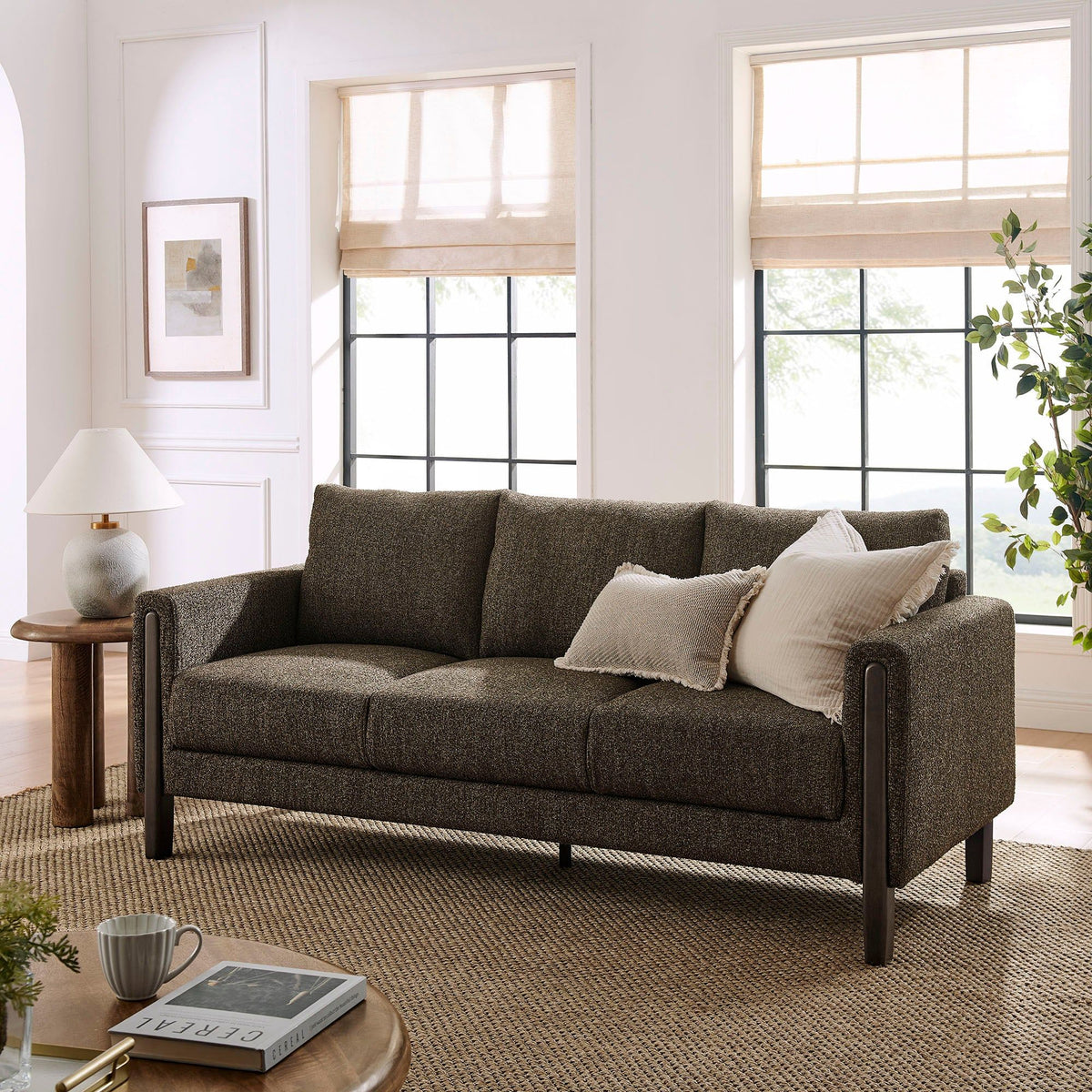 Hawken Boucle Fabric Sofa - Antique Espresso
