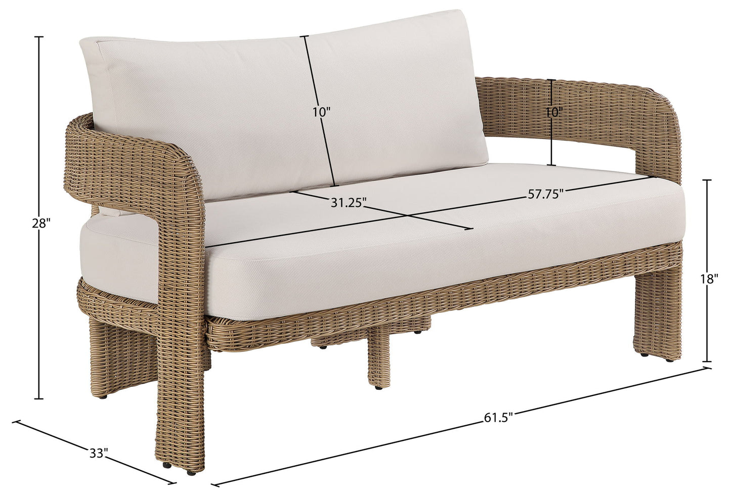 Sandbay - Olefin Water Resistant Fabric And Wicker Outdoor Patio Loveseat