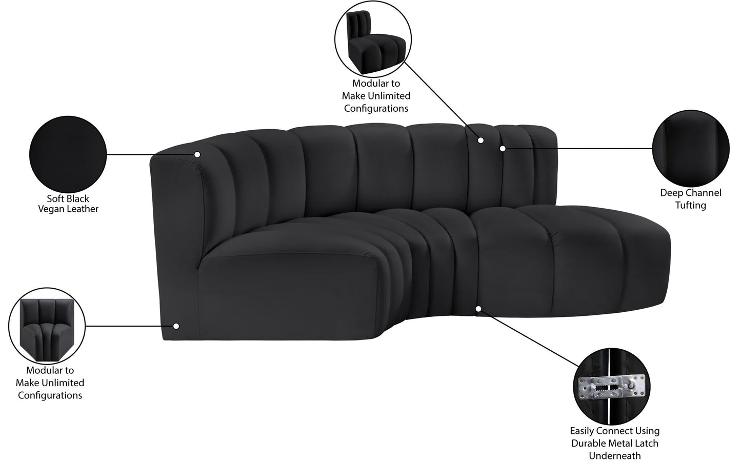 Arc - Faux Leather 3 Piece Modular L-Shaped Sofa
