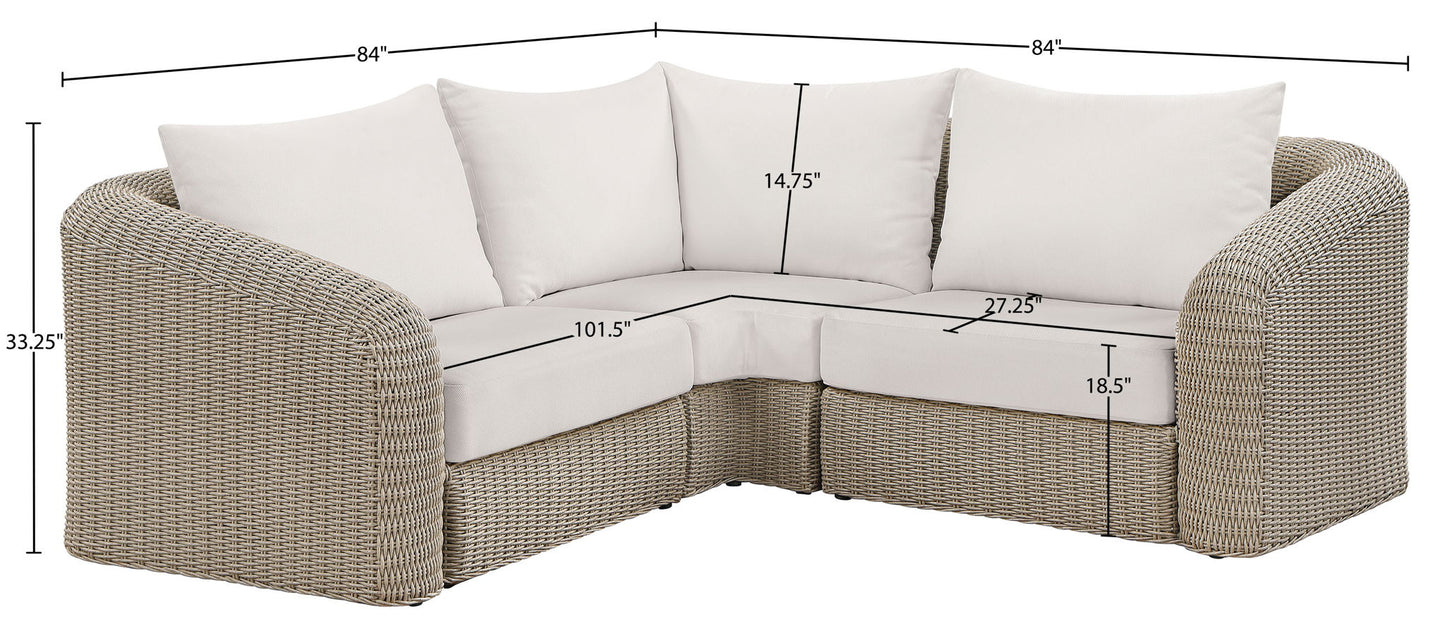 Seacrest - Olefin Water Resistant Fabric And Wicker 3 Piece Outdoor Patio Modular Sectional